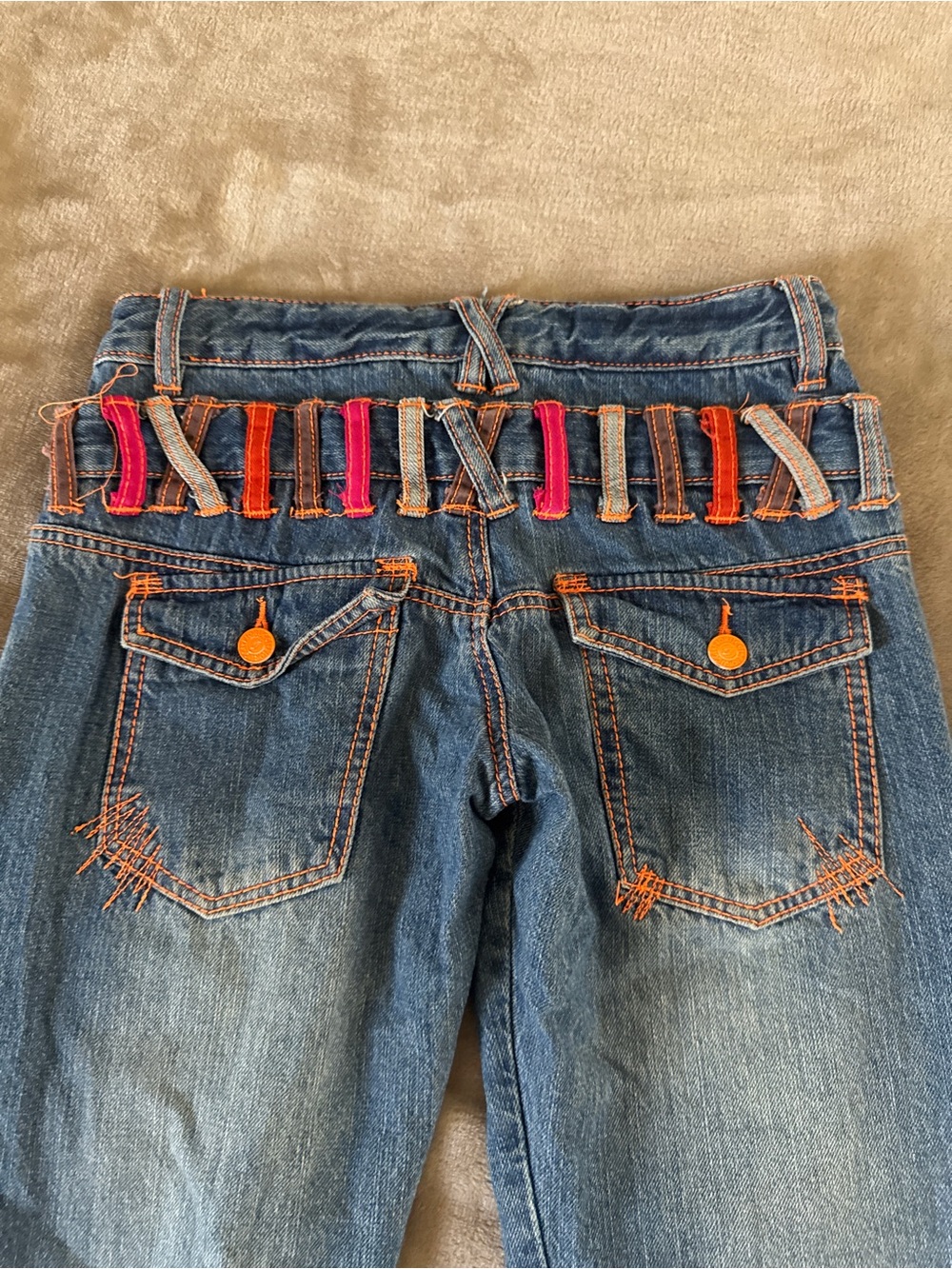 Rare Fiorucci J-SS 140 Y2K Harajuku Double Waist Graphic Jeans XXS XS - Picture 13 of 16
